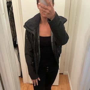 Columbia dark grey bomber jacket with fleece lined collar and hood